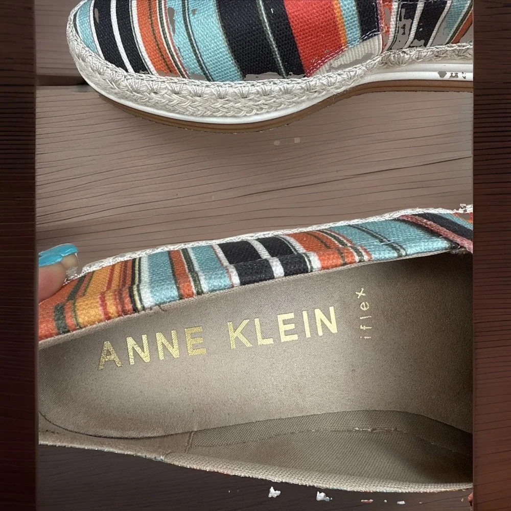 Anne Klein Women's Shoes Striped Espadrille Zip Sandals US Size 10M